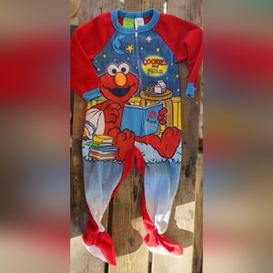 SESAME STREET SZ 3T VGUC RED w/ ELMO thin fleece pajamas feeties full zip 2007